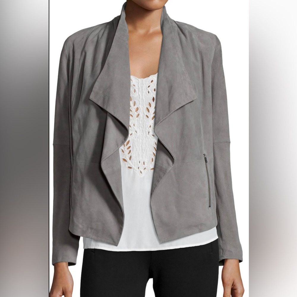 Joie Olivine Draped front Suede Jacket Gray Size M.